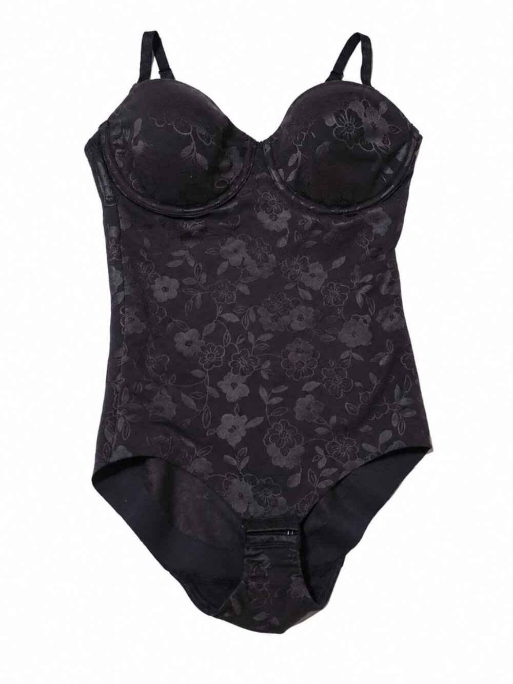 Bali Women's Black Floral Jacquard Shapewear Bodysuit Underwire Size M